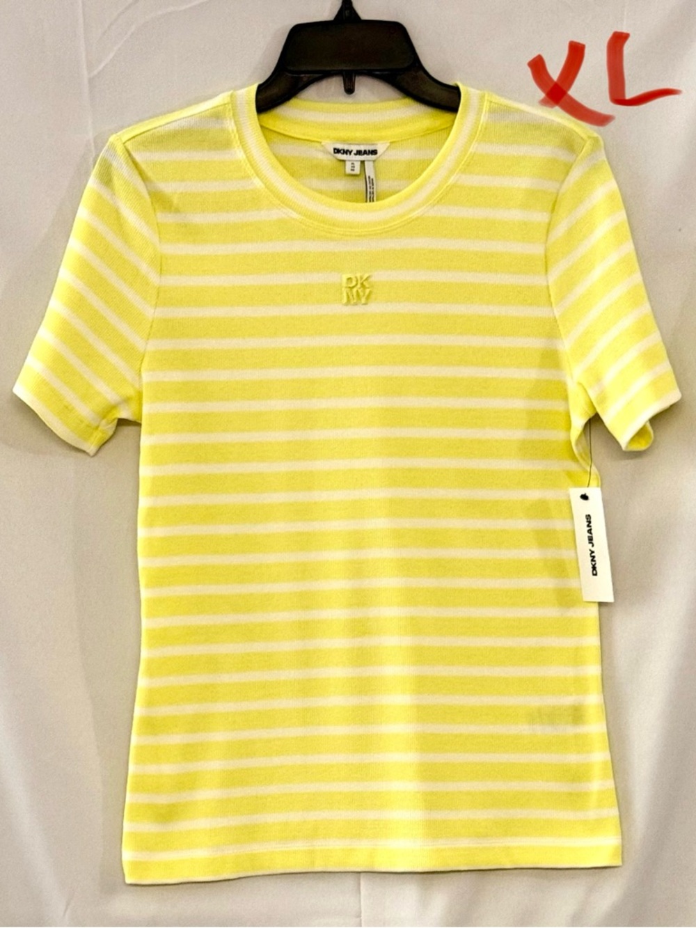 DKNY Yellow & White Striped Crewneck Tee